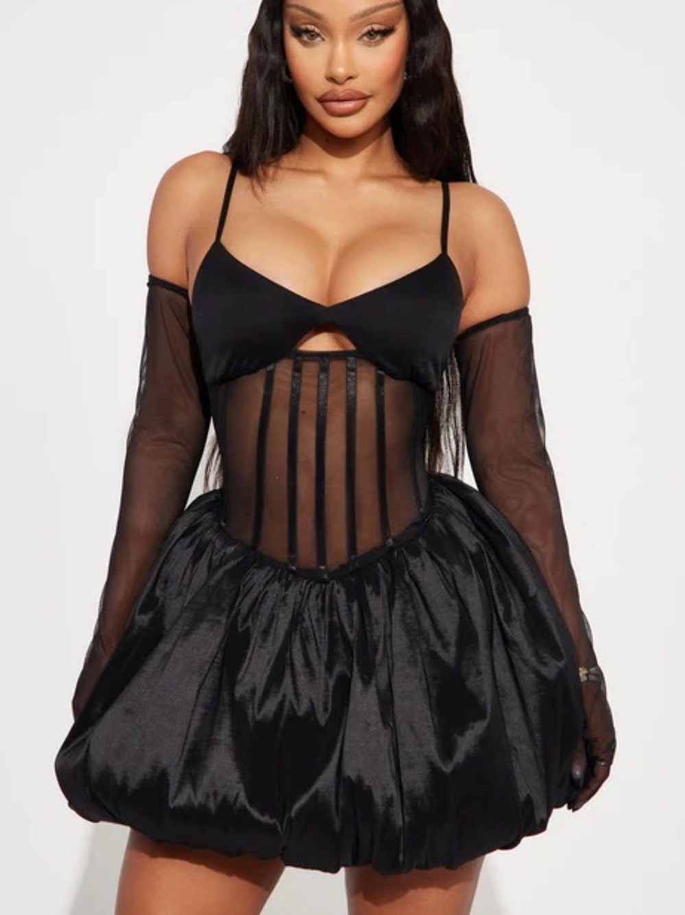 Jose Sheer Corset Bubble Hem Mini Dress NEW 🏷️